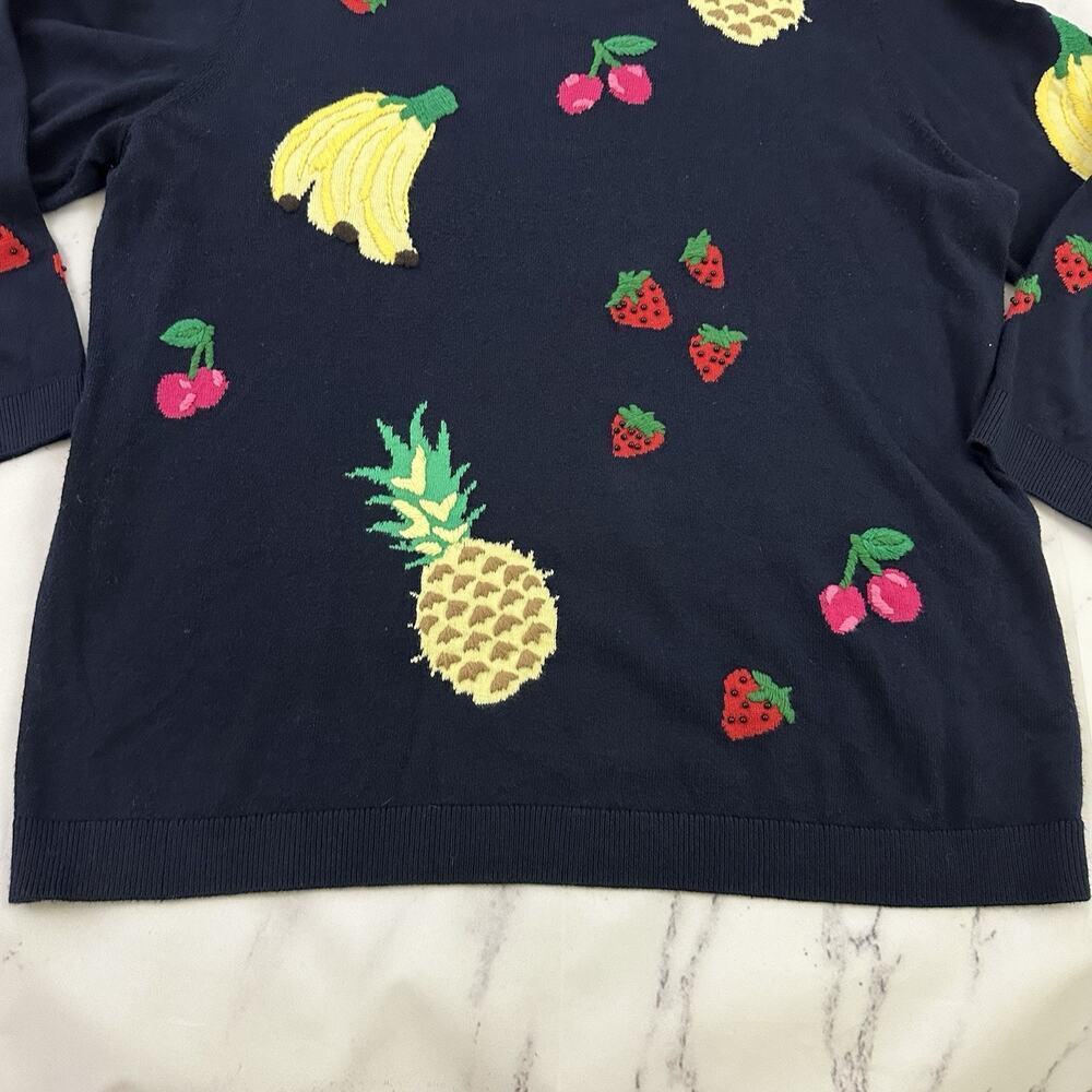 Talbots Fruit Print Knit Pullover Sweater Size L Blue Banana Cherry Strawberry - Picture 5 of 12